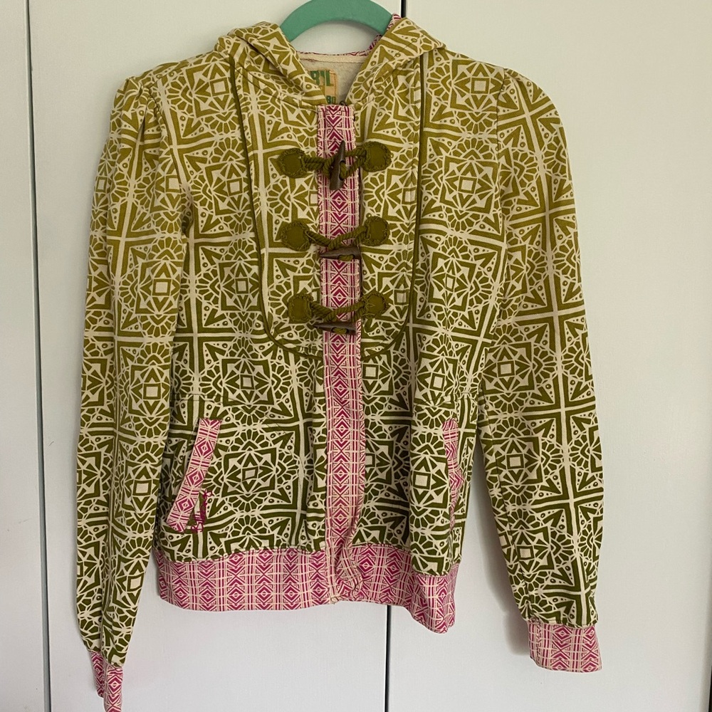 Y2K Green and Pink Patterned Hoodie